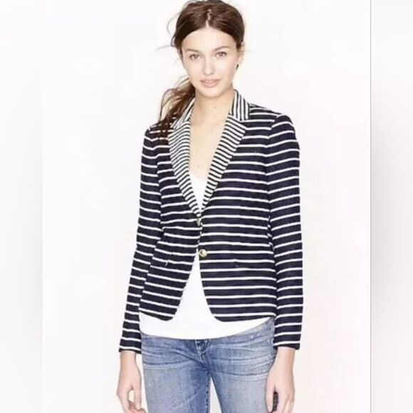 J. Crew Classic Schoolboy White/Navy Mixed Stripes Blazer Size 2 - Picture 1 of 12